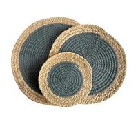 XLANDALYUEFA Placemats,1/3pcs 20/30cm Woven Placemats,Round Placemats,Wicker Water Hyacinth With Cotton Placemats,Braided Placemats Set Anti-Slip for Dinner Plate(Dark Grey,20cm)