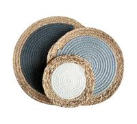 XLANDALYUEFA Placemats,1/3pcs 20/30cm Woven Placemats,Round Placemats,Wicker Water Hyacinth With Cotton Placemats,Braided Placemats Set Anti-Slip for Dinner Plate(3pcs 3 Colors,20cm)