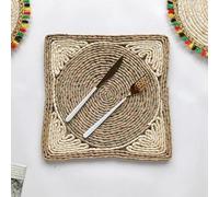 XLANDALYUEFA Placemats,1/4pcs 30 * 30cm Square/Flower Shaped Woven Placemats Natural Water Hyacinth Placemats,Straw Braided Rattan Placemats Hand Woven Chargers Table(4pcs Flower1-4)