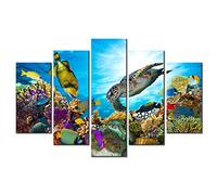 Xlarge 5 Piece Underwater World Canvas Wall Art Painting Sea Turtles Tropical Fish Swim on Coral Reef in the Sea Ocean Picture Prints Kids Room Wall Decor Stretched and Framed Ready to Hang 40x60inch