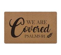 XLDLIOO Christian Door Mat, We are Covered Psalm 91 Doormat, Bible Verse Welcome Front Door Mat Indoor Outdoor Entrance, Scripture Artificial Coir Doormats Rugs for Patio Entry Home Decor, 30x17in