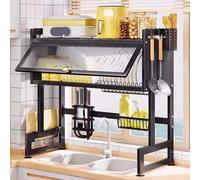 XLDZ Black Kitchen Dish Drying Rack Over Sink - 3-Tier Metal Steel Dish Drainer For Countertop, Space-Saving & Efficient Drainage(95x30x80cm)