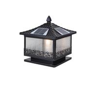 XLDZ Modern Solar Post Cap Lamp with Remote - Outdoor Column Lantern for Garden, Patio, Balcony, Entryway(Gray,XL)