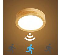 XLDZ Motion Sensor LED Wood Ceiling Light, 12W PIR Flush Panel Design, Round Warm White Daylight Sensor, Indoor Lighting for Hallway, Balcony, Stairwell, Etc.