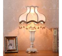 XLDZ Victorian Style Table Lamp, Antique Fabric Table Lamp, European Nightstand Lamp, Decorative Desk Lamp, Floral Table Light with Fringe, Bedside Light for Bedroom Living Room Button Switch(G)