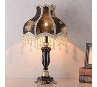 XLDZ Victorian Style Table Lamp, Antique Fabric Table Lamp, European Nightstand Lamp, Decorative Desk Lamp, Floral Table Light with Fringe, Bedside Light for Bedroom Living Room Button Switch(H)