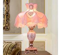 XLDZ Vintage Pink Table Lamp, Victorian Style with Pleated Fabric Shade, Antique Flower Night Light for Bedroom