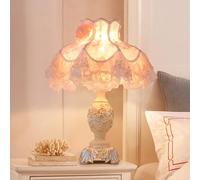 XLDZ Vintage Pink Table Lamp with Pleated Fabric Shade, Victorian Style Night Light for Bedroom Decorative Lamp