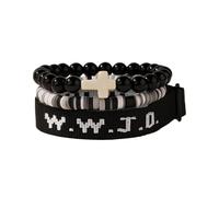 XLDZR W.W.J.D. “What Would Jesus Do” Faith Bracelet Set, Adjustable Clay Heishi Vinyl Disc Natural Stone Beads Stretch Bracelet, Religious Jewelry Gift for Women Men(Black)