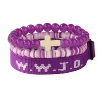 XLDZR W.W.J.D. What Would Jesus Do Faith Bracelet Set, Christian Cross Beaded Bracelets Set, Adjustable Clay Heishi Vinyl Disc Natural Stone Beads Stretch Bracelet(Purple)