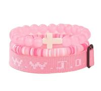 XLDZR W.W.J.D. What Would Jesus Do Faith Bracelet Set, Christian Cross Beaded Bracelets Set, Adjustable Clay Heishi Vinyl Disc Natural Stone Beads Stretch Bracelet(Pink)