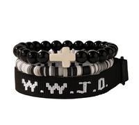 XLDZR W.W.J.D. What Would Jesus Do Faith Bracelet Set, Christian Cross Beaded Bracelets Set, Adjustable Clay Heishi Vinyl Disc Natural Stone Beads Stretch Bracelet(Black)