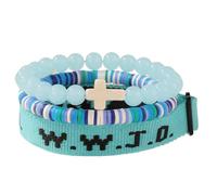 XLDZR W.W.J.D. What Would Jesus Do Faith Bracelet Set, Christian Cross Beaded Bracelets Set, Adjustable Clay Heishi Vinyl Disc Natural Stone Beads Stretch Bracelet(Blue)