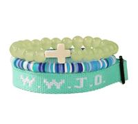 XLDZR W.W.J.D. What Would Jesus Do Faith Bracelet Set, Christian Cross Beaded Bracelets Set, Adjustable Clay Heishi Vinyl Disc Natural Stone Beads Stretch Bracelet(Green)