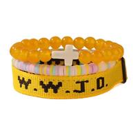 XLDZR W.W.J.D. What Would Jesus Do Faith Bracelet Set, Christian Cross Beaded Bracelets Set, Adjustable Clay Heishi Vinyl Disc Natural Stone Beads Stretch Bracelet(Orange)