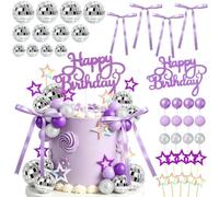 XLENGO 39Pcs Purple Disco Ball Cake Toppers for Music Singer Birthday Decor | Disco Ball Cake Decorations for Music Themed Birthday, Singer Concert & Bachelorette Party Supplies