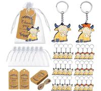 XLENGO 72 Pack Highland Cow Party Return Favors With 24 Keychains, 24 Thank You Tags and 24 Gift Bags for Baby Shower Birthday, Carnival Rewards