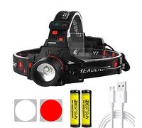 XLENTGEN Head Torch Rechargeable 1000 Lumens LED Headlamp with White and Red Light, Adjustable Focus, 4 Modes Waterproof Head Lamp for Camping Fishing, Hunting