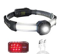 XLENTGEN Head Torch Rechargeable 500 Lumens 210° Wide Beam COB Headlamp with Red Warning Light, 7 Modes Waterproof Head Lamp for Camping, Fishing, Running