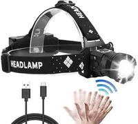XLENTGEN LED Headlamp Rechargeable Super Bright,20000 Lumens Battery Powered Waterproof Zoomable Headlight with Motion Sensor for Camping/Dog Walking/Hiking/Fishing/Emergency