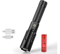 XLENTGEN Rechargeable LED,10000 Lumen Torch Super Bright Powerful Tactical Torch Zoomable, 5 Modes, Water Resistant Flashlight for Outdoor, Camping, Hiking, Emergency