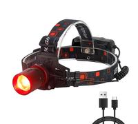 XLENTGEN Red Head Torch Rechargeable Red Light Headlamp, 3 Modes Waterproof Hunting Headlight Zoomable for Night Vision, Astronomy, Hog Coyote Predator Hunting (Batteries Included)