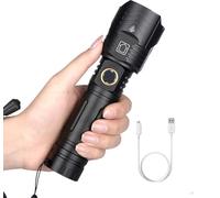 XLENTGEN Torches LED Super Bright, Rechargeable Torch 20000 Lumen Handhedl Flashlight, Adjustable Focus Tactical Torch, Waterproof Camping Emergency