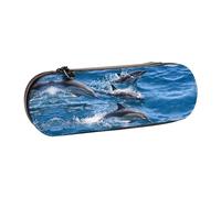 XLEWSIEU Dolphins in The Sea Print Leather Pencil Case Stylish & Functional Pen/Pencil Case, Cosmetic Case, Change Box