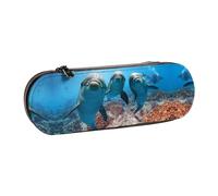 XLEWSIEU Funny Dolphin Looking at You Print Leather Pencil Case Stylish & Functional Pen/Pencil Case, Cosmetic Case, Change Box