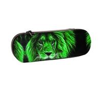 XLEWSIEU Green Cool Lion Print Leather Pencil Case Stylish & Functional Pen/Pencil Case, Cosmetic Case, Change Box