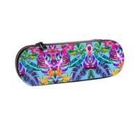 XLEWSIEU Pink Flower Tropical Plant Print Leather Pencil Case Stylish & Functional Pen/Pencil Case, Cosmetic Case, Change Box