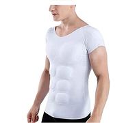 XLGBDDZ Men Shaper False Muscle Chest T-Shirt - Fake Shoulders Padded Simulation Chest Abdominal Muscle Fitness Clothes Ice Silk Breathable Fabric Detachable(White,M)