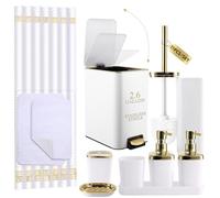 XLHOMO 11PCS Bathroom Sets with Shower Curtain and Rugs Bathroom Accessories Set White Bathroom Set,Soap Dispenser & Toilet Brush Holder Set with Stainless Steel Trash Can