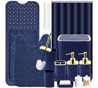 XLHOMO 26PC Bathroom Accessories Set - Gorgeous Blue Bathroom Set, Bathroom Accessory Set, Navy Blue Shower Curtain Set with Bathtub Mats for Shower Tub