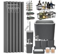 XLHOMO 28PC Bathroom Accessories Set - Gorgeous Grey Bathroom Set with Shower Caddy and Shower Curtain, Bathroom Accessory Set, Bathroom Rug Set & Trash Can