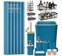 XLHOMO 28PC Bathroom Accessories Set - Gorgeous Teal Bathroom Set with Shower Caddy and Shower Curtain, Bathroom Accessory Set, Bathroom Rug Set & Trash Can