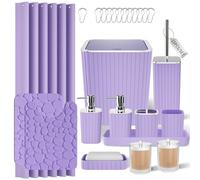 XLHOMO Bathroom Accessories Set - 25PC Bathroom Sets with Shower Curtain and Rugs, Purple Bathroom Accessories with Trash Can, Soap Dispenser, Soap Dish & Toilet Brush
