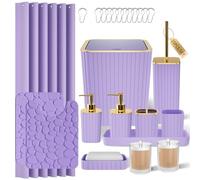 XLHOMO Bathroom Accessories Set - 25PC Bathroom Sets with Shower Curtain and Rugs, Purple Bathroom Set with Trash Can, Soap Dispenser, Soap Dish & Toilet Brush