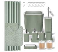 XLHOMO Bathroom Accessories Set - 25PC Sage Bathroom Set, Bathroom Set with Shower Curtain and Rugs, Sage Green Shower Curtain Set, Bathroom Accessory Set, Trash Can & Soap Dispenser