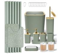 XLHOMO Bathroom Accessories Set - 25PC Sage Green Bathroom Set, Bathroom Set with Shower Curtain and Rugs, Sage Green Shower Curtain Set, Bathroom Accessory Set, Trash Can & Soap Dispenser