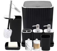 XLHOMO Bathroom Accessories Set - Gorgeous Bathroom Set, 10PC Black Bathroom Accessory Set, Toilet Brush, Trash Can, Qtip Holder & Soap Dispenser