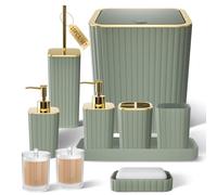XLHOMO Bathroom Accessories Set - Gorgeous Bathroom Set, 10PC Sage Green Bathroom Accessory Set, Toilet Brush, Trash Can & Soap Dispenser