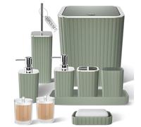 XLHOMO Bathroom Accessories Set - Gorgeous Sage Green Bathroom Set, 10PC Bathroom Accessory Set, Toilet Brush, Trash Can, Qtip Holder Dispenser & Soap Dispenser