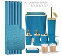 XLHOMO Bathroom Accessory Set - 25PC Teal Bathroom Set, Bathroom Set with Shower Curtain and Rugs, Bathroom Accessories Set, Shower Curtain Set, Trash Can & Soap Dispenser