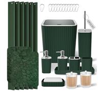 XLHOMO Bathroom Set- 25PC Green Bathroom Sets, Bathroom Set with Shower Curtain and Rugs, Dark Green Shower Curtain Set, Bathroom Accessories Set, Bathroom Trash Can