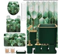 XLHOMO Bathroom Set - 26PC Bathroom Set with Shower Curtain and Rugs, Bathroom Accessory Set, Dark Green Bathroom Accessories Set, Trash Can & Soap Dispenser