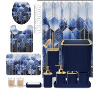 XLHOMO Bathroom Set - 26PC Bathroom Set with Shower Curtain and Rugs, Bathroom Accessory Set, Navy Blue Bathroom Sets, Trash Can & Soap Dispenser