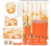 XLHOMO Bathroom Set - 26PC Bathroom Set with Shower Curtain and Rugs, Bathroom Accessory Set, Orange Bathroom Accessories Set, Trash Can & Soap Dispenser