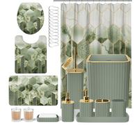 XLHOMO Bathroom Set - 26PC Bathroom Set with Shower Curtain and Rugs, Bathroom Accessory Set, Sage Green Bathroom Accessories Set, Trash Can & Soap Dispenser