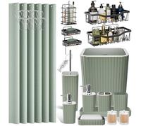 XLHOMO Bathroom Set - 28PC Gorgeous Sage Green Bathroom Set with Shower Curtain, Bathroom Accessory Set, Bathroom Rug Set, Shower Caddy Set & Trash Can
